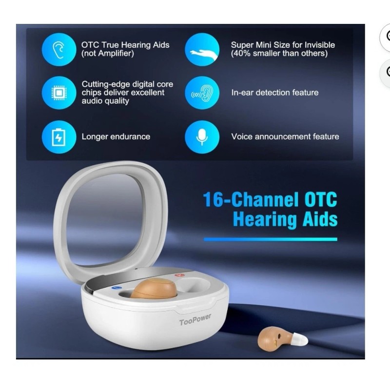 toopower Hearing Aids for Seniors Latest 16-Channel Digital OTC Rechargeable