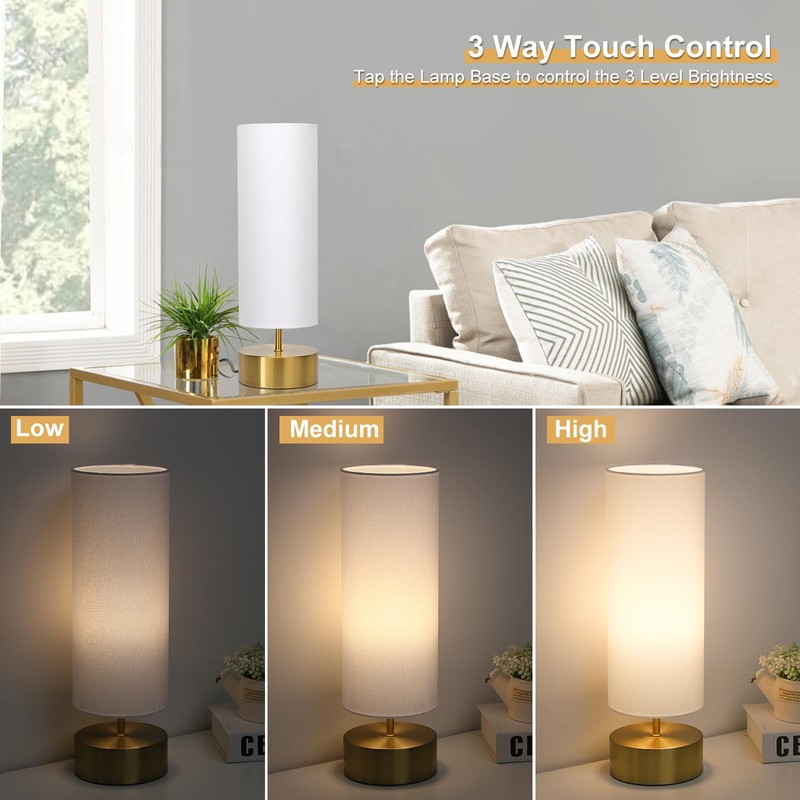 3-Way Dimmable Table Lamp, Touch Control Nightstand Lamp with White