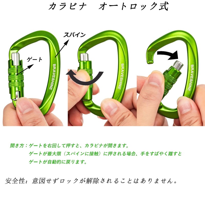 BRAVESHINE Carabiner 12KN Auto Lock, Load Capacity 266.5 lbs (1,200