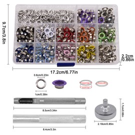pangutheos Set of 360 Eyelets in 12 Colours, 6 mm Metal Eyelets with 3-Piece Installation Tools, Grommet Eyelets for Clothing, Bag, Tarpaulin, Leather, Canvas, Shoes, DIY Craft Fabric