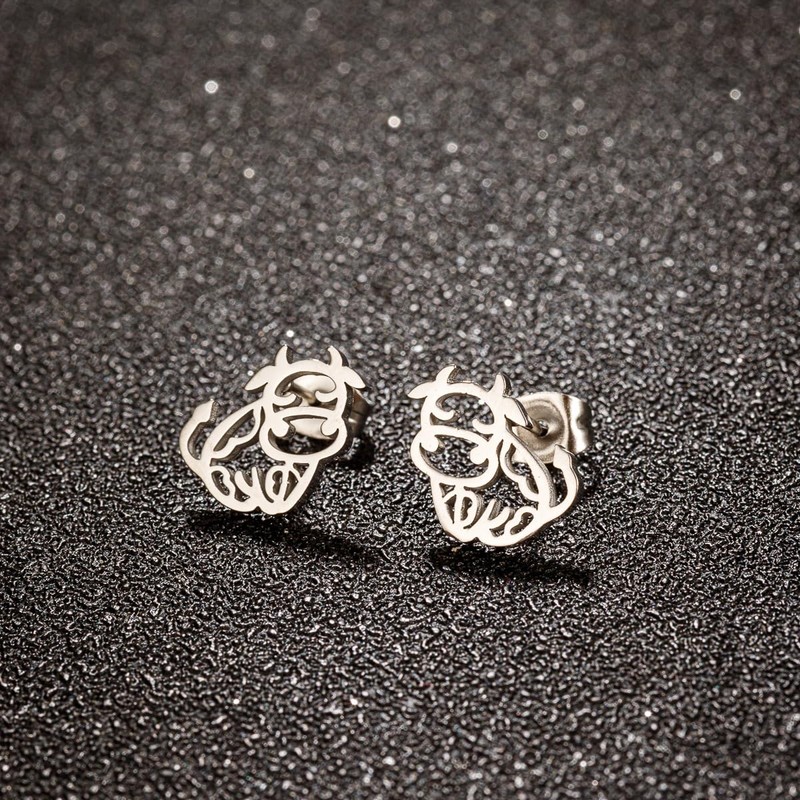 Minimalist Cow Small Stud Earrings Stainless Steel for Women Men
