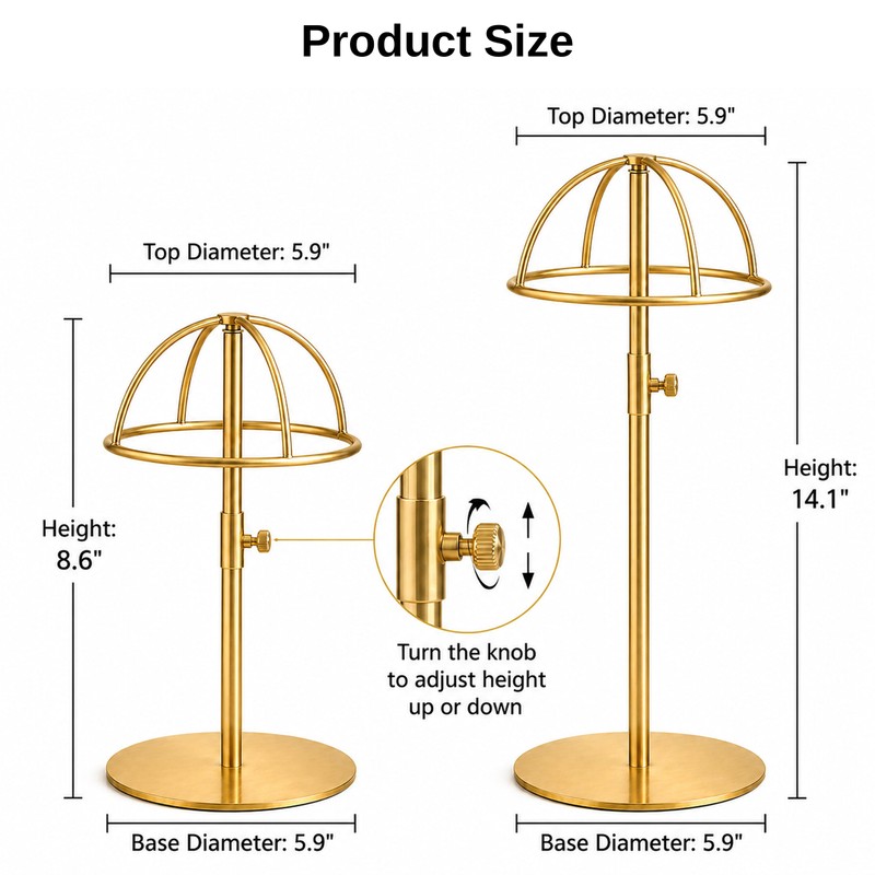 Lorveelo Hat Display Stand 3PCS, Gold Stainless Steel Adjustable Hat