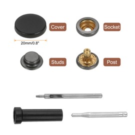 HARFINGTON 24 Set Leather Snap Fasteners Kit 20mm Metal Snap Button Press Studs Leather Rivets Snaps with 3 Setter Tools for Clothes Jackets Jeans Wears, Black