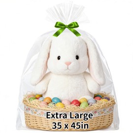 QOIUSO 6Pack Large Cellophane Basket Bags 35x45 Inch – Jumbo Clear Cellophane Wrap for Easter Gift Baskets, XL Clear Gift Bags for Easter, Birthdays, Weddings and Holiday Parties -2.8 Mils