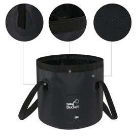 Pranski Folding Bucket, Large Capacity, 3.5 gal (12 L), 6.3 gal (20 L), Fishing Lifestyle Goods, Cleaning, Washing, Travel, Outdoor, Car, Car Wash, Multi-functional, Compact, Portable (20L, Black)