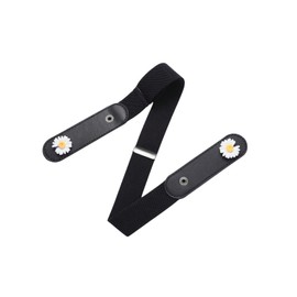SHENHE Kid's No Buckle Stretch Belt for Boys Girls Elastic Waist Invisible Press Buckle Belt for Jeans Pants Flower Black One-Size
