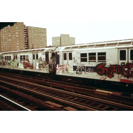 ART.COM Wall Photo A Graffiti Painted Subway Train with Housing Projects in the Background, May 1973, 18" x 12"