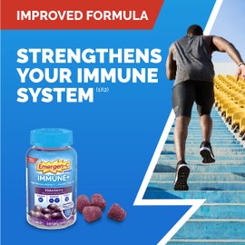 Emergen-C Immune+ Elderberry Gummies, 750 mg Vitamin C with Vitamin D, Zinc and Electrolytes, Immune Support Dietary Supplement, Caffeine Free, Gluten Free, Elderberry Flavor - 45 Count