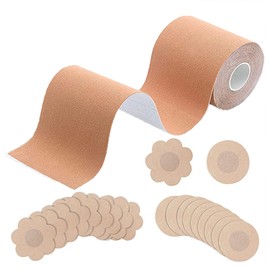 Cinta para Busto 5M*5CM y 20 Piezas de Pezón sin Respaldo,Cinta para Pechos,Boob tape,Boobytape,Cinta Levanta Busto,Cinta de Levantamiento de Senos,Tape para Busto Invisible,Cinta Push Up Pecho(Nude)