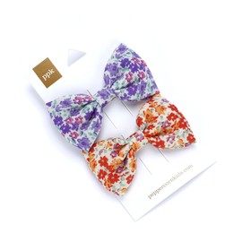 2-PC Floral Bow Hair Clip Set - Purple/Orange