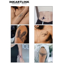INKARTLINK Tattoo Tech, 6 Sheets Semi Permanent Tattoo, Adult Art Design Temporary Tattoos, Lasts 1-2 Weeks, Waterproof, Realistic Look, No Adhesive, No Reflection (Spider Design)