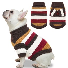 KAROKU Dog Sweater, Pet Cable Knitted Turtleneck Sweater, Warm Dog Pullover Sweater with Legs for Winter, Thick and High Stretch Pet Clothes for Small, Medium Dogs Boy Girl(Brown, Large)