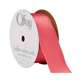 Offray Wired Edge Single Face Satin Contessa Craft Ribbon, 1-1/2-Inch by 25-Yard Spool, Coral
