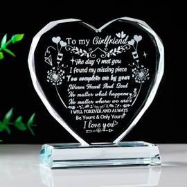 Movdyka K9 Crystal Heart Plaque Ornaments for Her Etched to My Girlfriend Glass Romantic Keepsake on Valentines Christmas