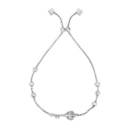 JewelStop Silver Rhodium Finish Key Element with Cz On Adjustable Cable Link Chain Bracelet, Draw String, 3.3gr.