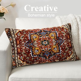 SZXYCZL 2Packs Boho Pillows Covers 12×20 inch, Linen Bohemia Carpet Pattern Decorative Couch Throw Cushion Covers for Living Room Bed Outdoor Pillow Case-Dark Red
