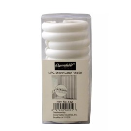Dependable Industries Inc. Essentilas 12 Piece Shower Curtain Ring Set White