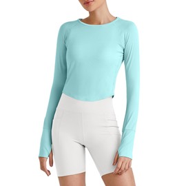G4Free Long Sleeve Sun Shirts for Women UV Protection UPF 50+ Rash Guard Workout Tops Stretch Wicking Hiking Running Athletic(Light Blue,M)