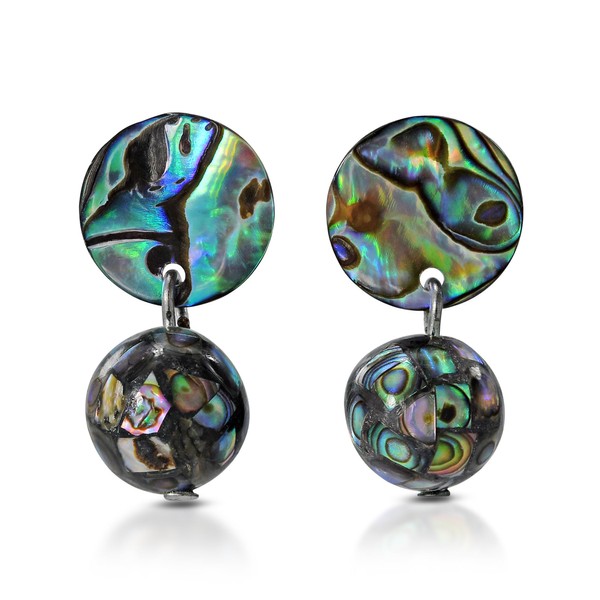 AeraVida Double Abalone Shell Ball Drop Earrings for Women