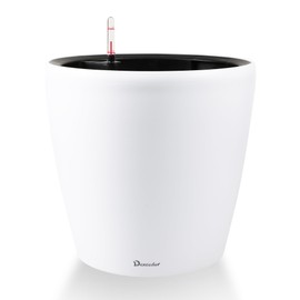 Dexceder 13x12 Self Watering Planter with Wheels Indoor Outdoor, Inner Pot Design, Thickened Large Floor Standing Flower Plant Pot with Water Level Indicator (White Matte)