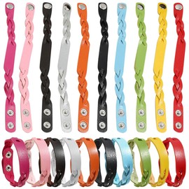 KABAKE 20 Pack Faux Leather Bracelet Blank Snap Bracelets Colorful Braided Adjustable Plain PU Leather Wrist Leather Cuffs for Men Women DIY Craft Wristbands
