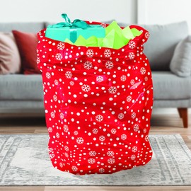 Designer Greetings Glitterwrap 48” Christmas Instant Wrap Super Sac, Red Snowflake Design, Plastic Gift Bag with Tag and Chord – Perfect for Large Gifts!