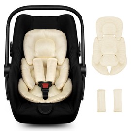 Infant Car Seat Insert for Newborn Girls Boys, Summer Mesh Baby Carseat Head Support with Strap Pads, Soft Reversible Baby Car Seat Insert Cushion Pad for Car Seat, Stroller, Bouncer, Swing, Beige
