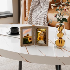 decorUhome Double 4x6 Picture Frame Vertical, Engineered Wood Bifold Photo Frame with Plexiglass for Tabletop Display, 4x6, Oak