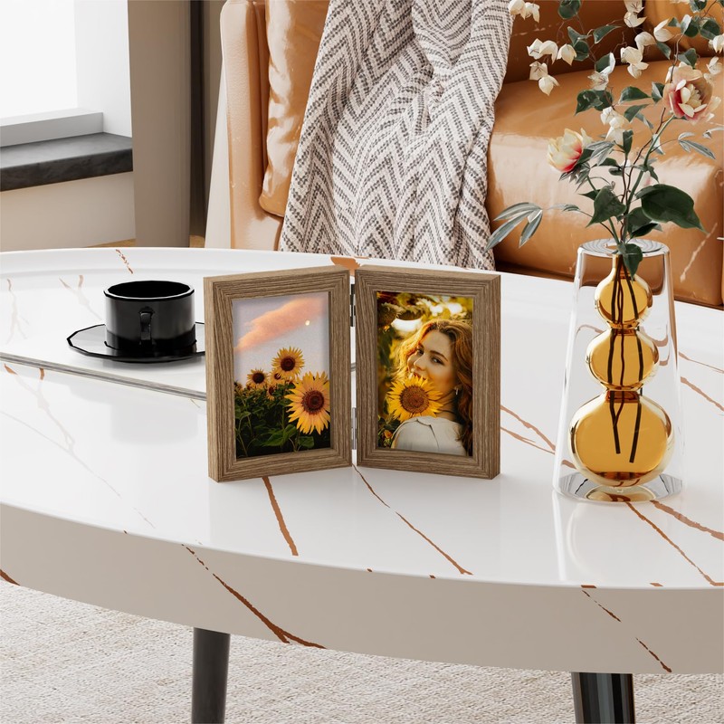 decorUhome Double 4x6 Picture Frame Vertical, Engineered Wood Bifold Photo