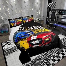 Racing Car Comforter Set,Cool Sports Car Bedding Set for Kids Girls Women,Adults Race Car Competition Comforter,Extreme Sports Quilted Duvet Set Bedroom Collection Twin Size 2Pcs