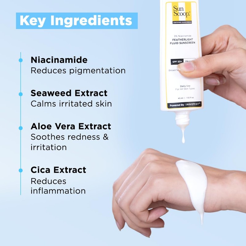Sunscoop's 3% Niacinamide Fluid Sunscreen| SPF 50+ PA++++| Super light