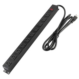 10-Outlet Metal Power Strip 6 Ft Long Extension Cord Heavy Duty for Kitchen Office, School, Commercial, Workshop, Industrial ETL Certified and Listed Socket,125V/15A, Black