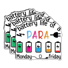 (3Pcs) Battery Life of a para Sticker, Funny Paraprofessional Decals for Water Bottles, Laptops, Teacher Appreciation Gifts, Classroom, Back to School, Office Humor Educators, Support Staff 3"x2.7"