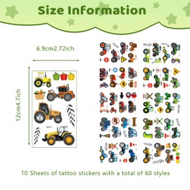 Shimmerz Pack of 60 Children's Tattoos, Tractor Farm, Skin-Friendly, Temporary Children's Tattoos, Farm Theme Party Gifts and Decorations, False Tattoo