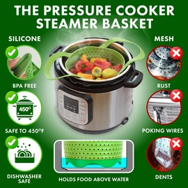 Avokado Silicone Steamer Basket for 3qt Instant Pot [6qt, 8qt avail], Ninja Foodi, Other Pressure Cookers - 100% Food Safe, BPA-Free, Dishwasher Safe Collapsible Vegetable Steamer Basket & Strainer