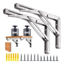 2PCS Sturdy Folding Shelf Brackets, 16 Inch Heavy Duty Floating Triangle Shelf Brackets, Wall Mounted L Table Hinges Brackets for Bench Table RV Countertop Extension Gargage Workstation Table Supports