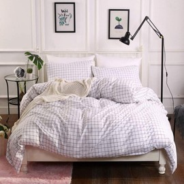 Black White Grid Duvet Cover Set Queen Size,Reversible Plaid Bedding Set Cute Checkered Comforter Cover for Kids Boys Women Room Decor Geometric Bedding Farmhouse Buffalo,1 Duvet Cover 2 Pillowcase