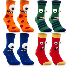 Shyyween 4 Pairs Monster Socks 3D Eyes Socks Adult Chenille Fuzzy Plush Crew Socks for Men Women