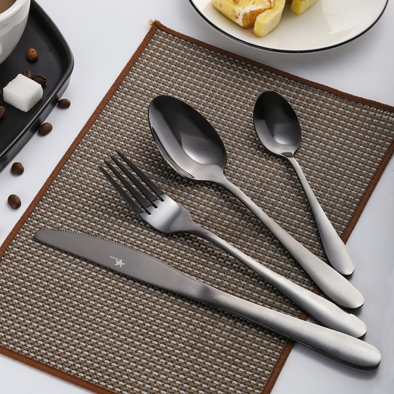 Black Silverware Set, Avalon 24 Piece Flatware Set Service for