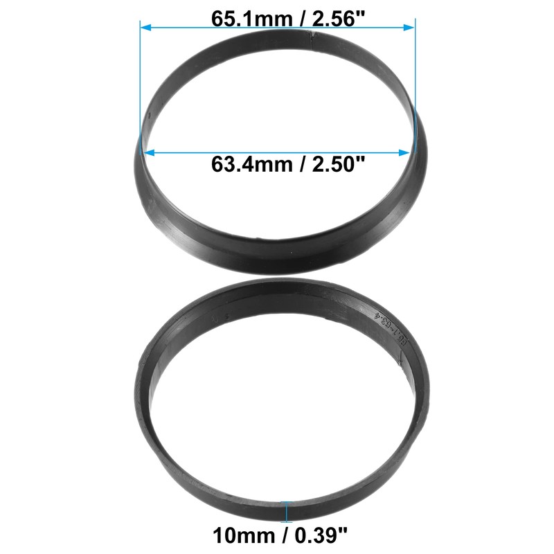 ACROPIX 63.4mm to 65.1mm Universal Car Hub Centric Rings Black