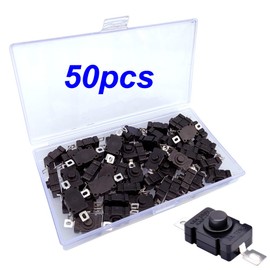 KILIGEN 50pcs Self Locking Push Button Switch for KAN-28 Flashlight SMD Type ON-OFF Mini Switch (Flat Pin with Hole)