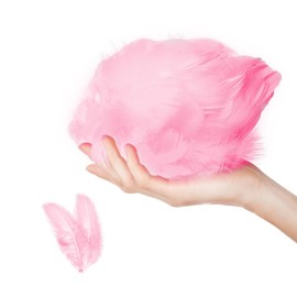 Aomhrek 50 Feather Pieces Goose Feathers with Curved Leaf 10-15 cm Clothing and Accessories Party Decoration DIY (Pink)