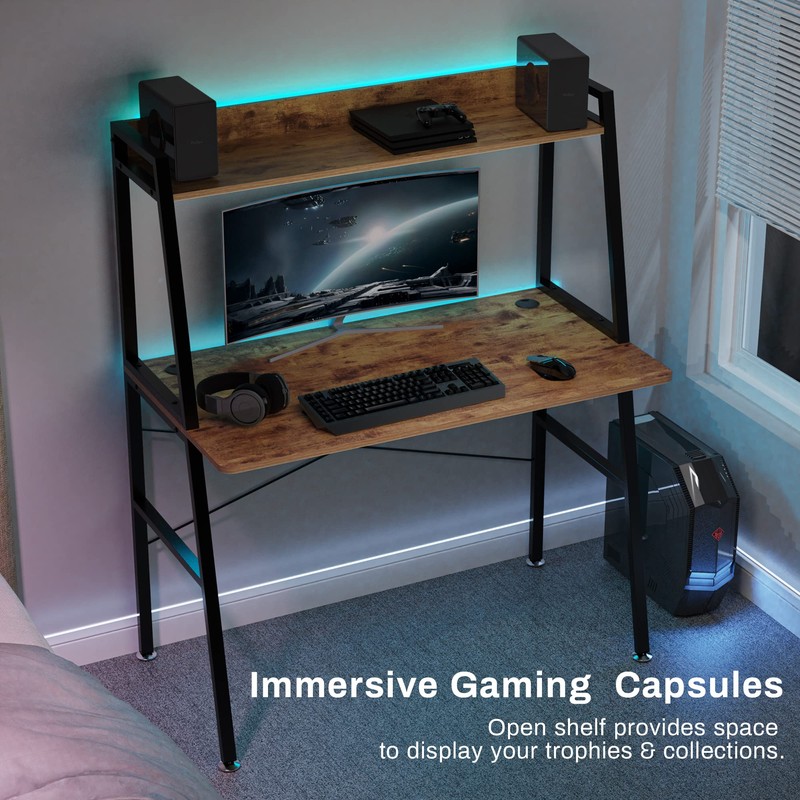 DESIGNA Small Computer Ladder Desk with Storage Shelves, 43 Inch