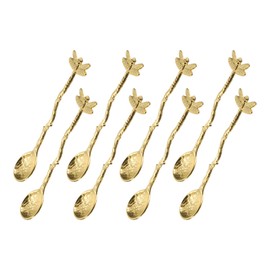 sourcing map 8pcs Retro Dragonfly Spoon, 4.3 Inch Coffee Spoon, Stirring Spoon, Tea Spoon, Dessert Spoon, Curve Handle Spoon Kitchen Gadget, Gold