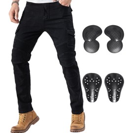 CTBQiTom Motorcycle Pants for Men Motocross Riding Pants Motorbike Riding Denim Jeans Adventure Trousers with CE Armor Pads,Black,38
