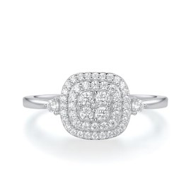 Ladies 925 Sterling Silver Brilliant Cut White Sapphire Engagement Cluster Ring (M)