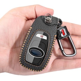 YONUFI for Subaru Key Fob Cover with Keychain Leather Smart Key Case for Outback Forester Crosstrek Impreza WRX BRZ Ascent 2014-2024 Keyless Remote Protector Holder (Black)