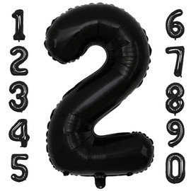 40 Inch Black Number 2 Balloons Helium Giant Black 2 Balloons for Birthday Party Decorations Anniversary Baby Shower Photo Shoot Supplies