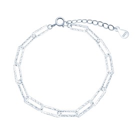 INFINIONLY Women's Silver Bracelet Creative Paper Clip Bracelets Elegant 925 Silver Adjustable Anchor Chain Girls Bracelet, 19 cm, Sterling Silver, Cubic Zirconia