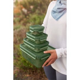 Emsa N11706 Clip & Close Eco 4-teiliges Frischhaltedosen-Set | 0,2/0,55/1/3,7 Liter | 100% dicht/hygienisch/unbedenklich | mikrowellentauglich | gefriergeeignet | BPA-frei | Grün